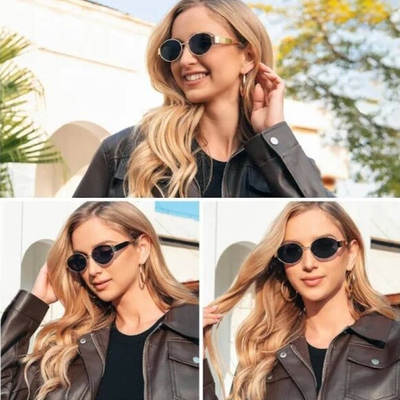 Set of 2 Oval Gold Frame Sunglasses - Picture 8 of 8